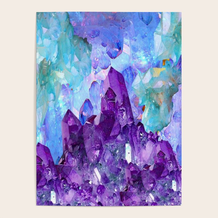 PURPLE AMETHYST CRYSTALS & BLUE-GREEN AQUAMARINE Poster Gallery Image 4