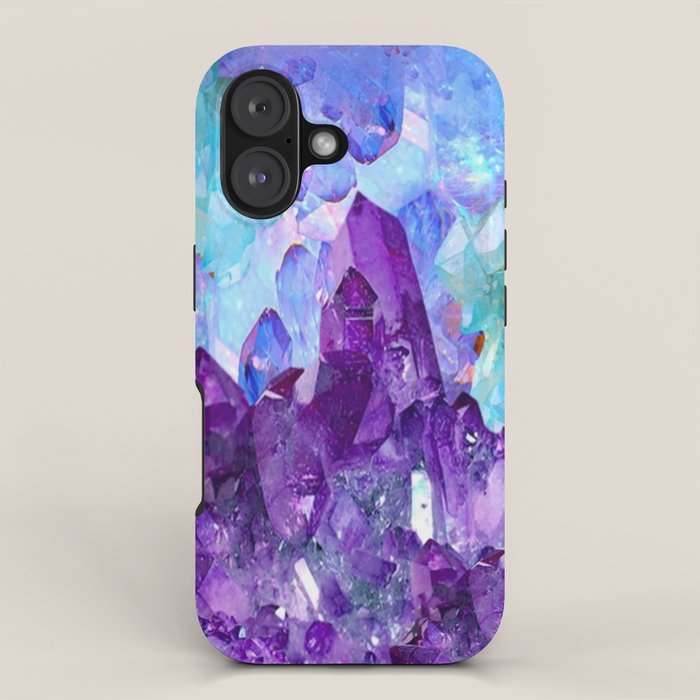 PURPLE AMETHYST CRYSTALS & BLUE-GREEN AQUAMARINE iPhone Case Gallery Image 1