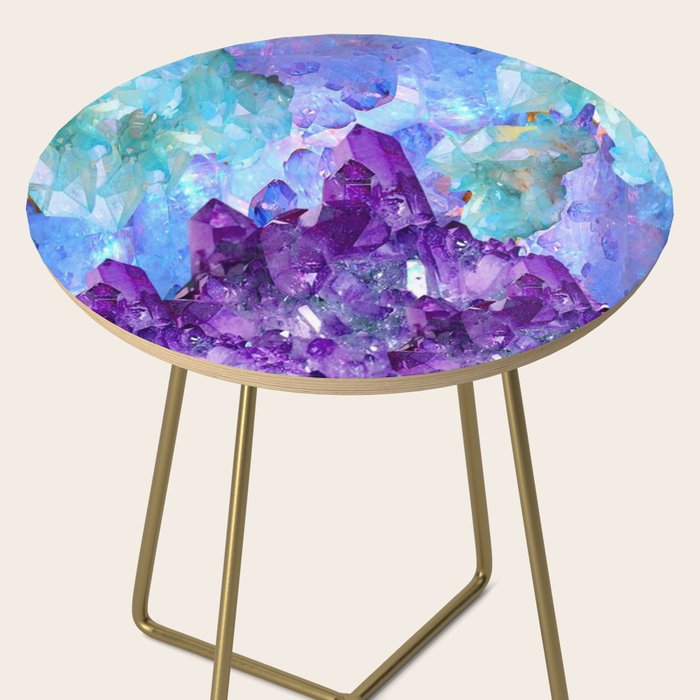 PURPLE AMETHYST CRYSTALS & BLUE-GREEN AQUAMARINE Side Table Gallery Image 2