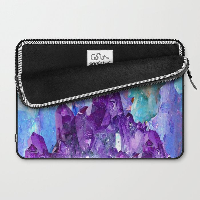 PURPLE AMETHYST CRYSTALS & BLUE-GREEN AQUAMARINE Laptop Sleeve Gallery Image 2