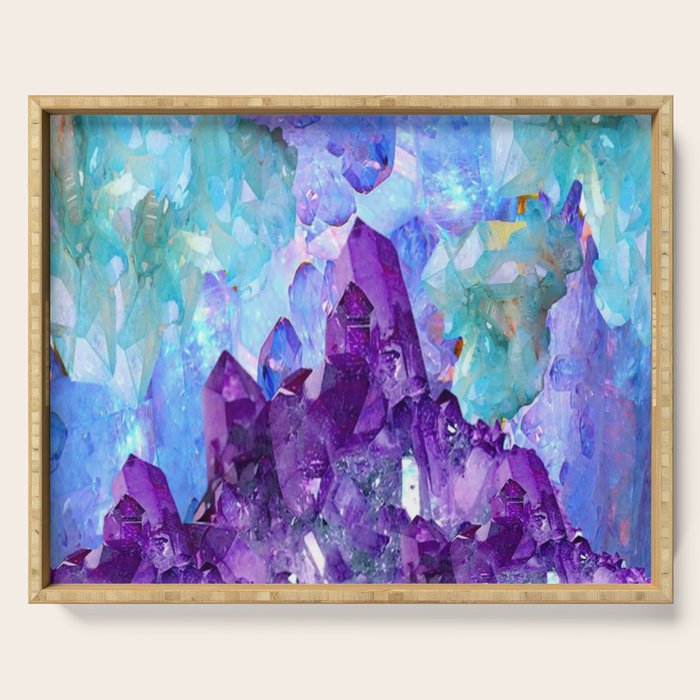 PURPLE AMETHYST CRYSTALS & BLUE-GREEN AQUAMARINE Serving Tray Gallery Image 1