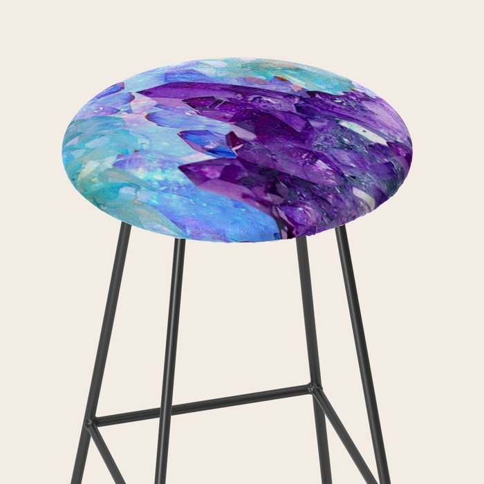 PURPLE AMETHYST CRYSTALS & BLUE-GREEN AQUAMARINE Stool Gallery Image 2