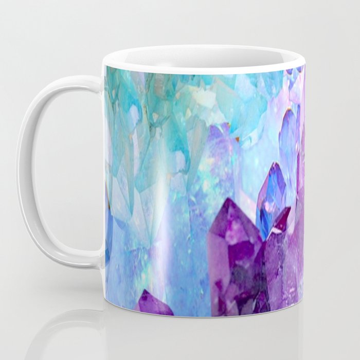 PURPLE AMETHYST CRYSTALS & BLUE-GREEN AQUAMARINE Coffee Mug Gallery Image 3