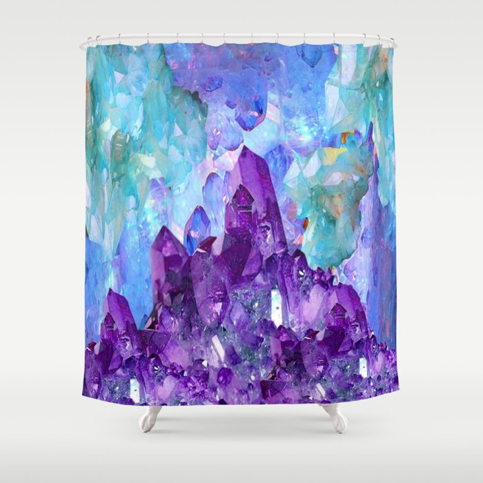 PURPLE AMETHYST CRYSTALS & BLUE-GREEN AQUAMARINE Shower Curtain