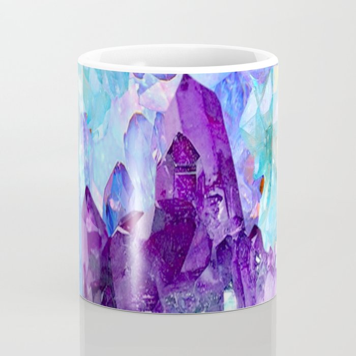 PURPLE AMETHYST CRYSTALS & BLUE-GREEN AQUAMARINE Coffee Mug Gallery Image 4