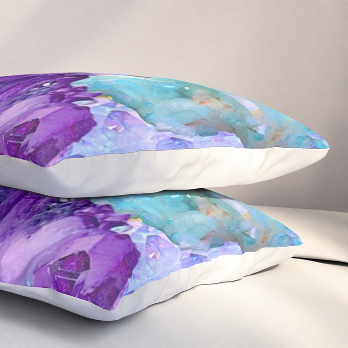 PURPLE AMETHYST CRYSTALS & BLUE-GREEN AQUAMARINE Pillow Sham Gallery Image 3