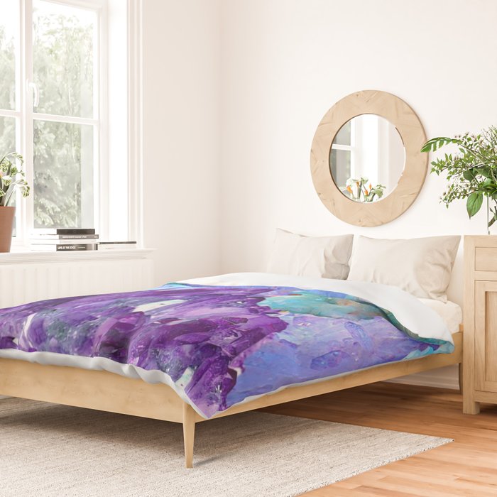 PURPLE AMETHYST CRYSTALS & BLUE-GREEN AQUAMARINE Duvet Cover Gallery Image 2