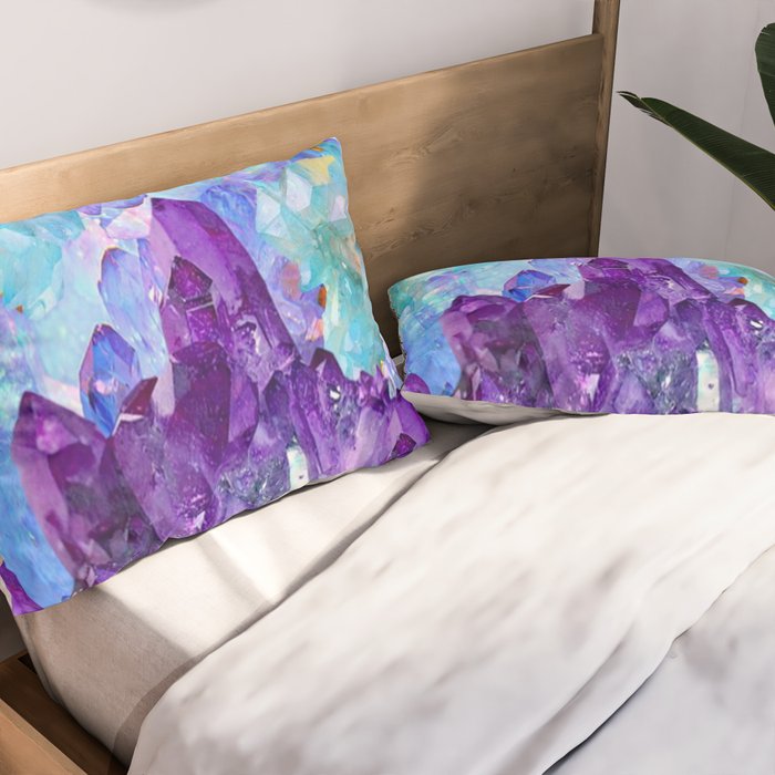 PURPLE AMETHYST CRYSTALS & BLUE-GREEN AQUAMARINE Pillow Sham Gallery Image 2