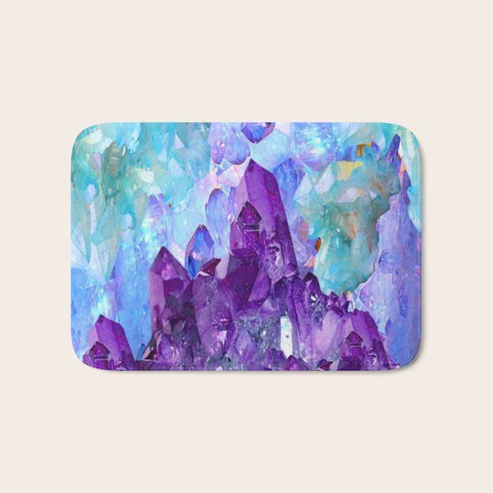 PURPLE AMETHYST CRYSTALS & BLUE-GREEN AQUAMARINE Bath Mat Gallery Image 1