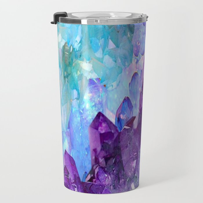 PURPLE AMETHYST CRYSTALS & BLUE-GREEN AQUAMARINE Travel Mug Gallery Image 3