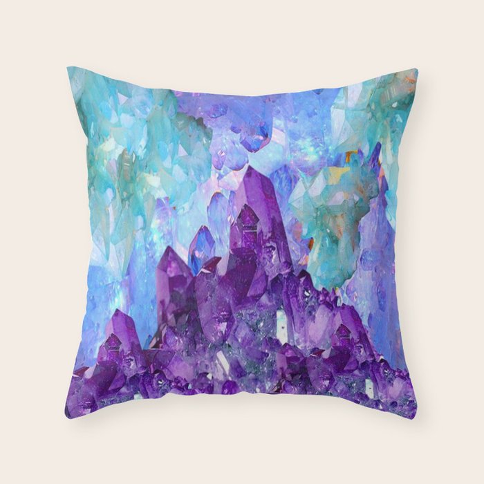 PURPLE AMETHYST CRYSTALS & BLUE-GREEN AQUAMARINE Throw Pillow Gallery Image 6