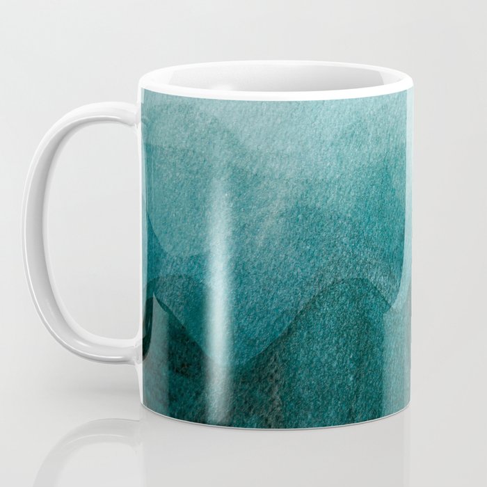 Sunrise in the mountains, dawn, teal, abstract watercolor Coffee Mug Gallery Image 3