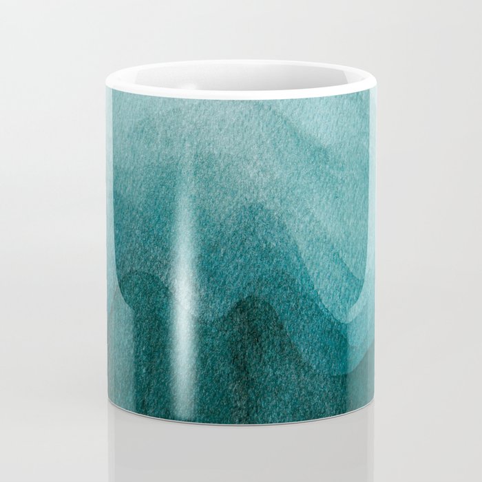 Sunrise in the mountains, dawn, teal, abstract watercolor Coffee Mug Gallery Image 4