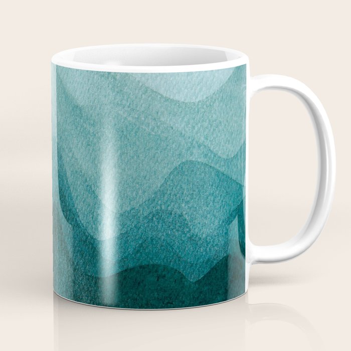 Sunrise in the mountains, dawn, teal, abstract watercolor Coffee Mug Gallery Image 1