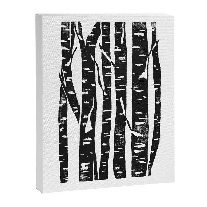 Woodcut Birches Black Canvas Print Gallery Image 1
