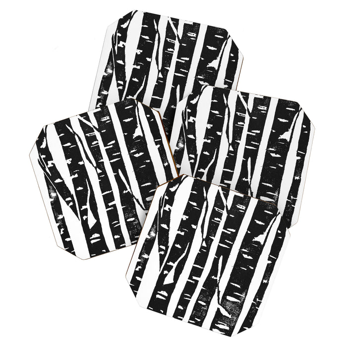 Woodcut Birches Black Coaster Gallery Image 1