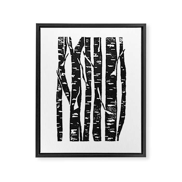 Woodcut Birches Black Framed Canvas Print Gallery Image 1
