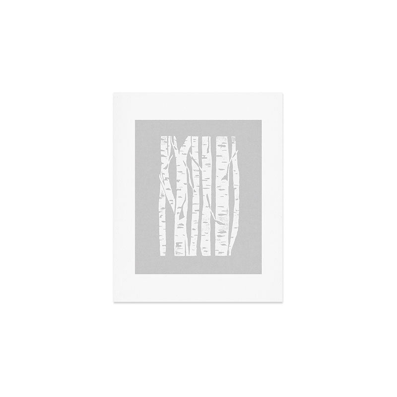 Woodcut Birches Grey Art Print Gallery Image 1