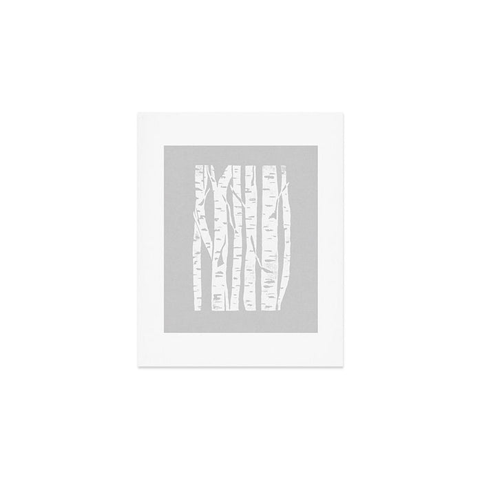 Woodcut Birches Grey Art Print Gallery Image 1