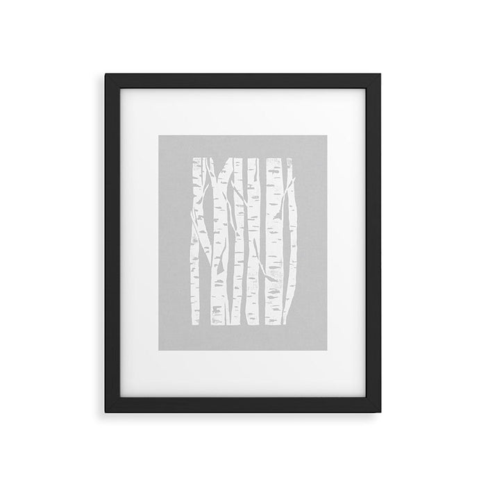 Woodcut Birches Grey Framed Art Print Gallery Image 1