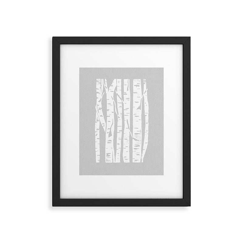 Woodcut Birches Grey Framed Art Print Gallery Image 6