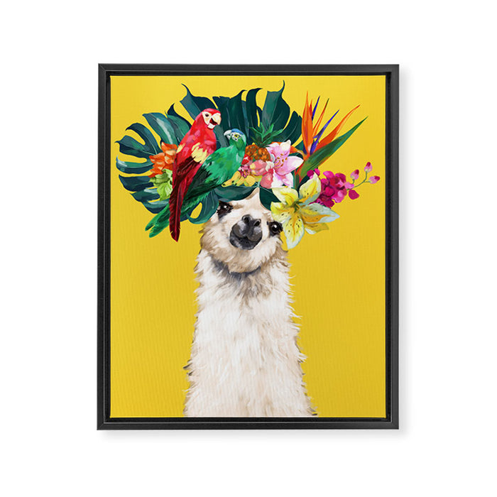 Aloha Hawaiian Llama in Yellow Framed Canvas Print Gallery Image 1