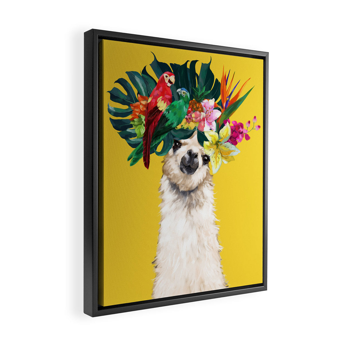 Aloha Hawaiian Llama in Yellow Framed Canvas Print Gallery Image 2