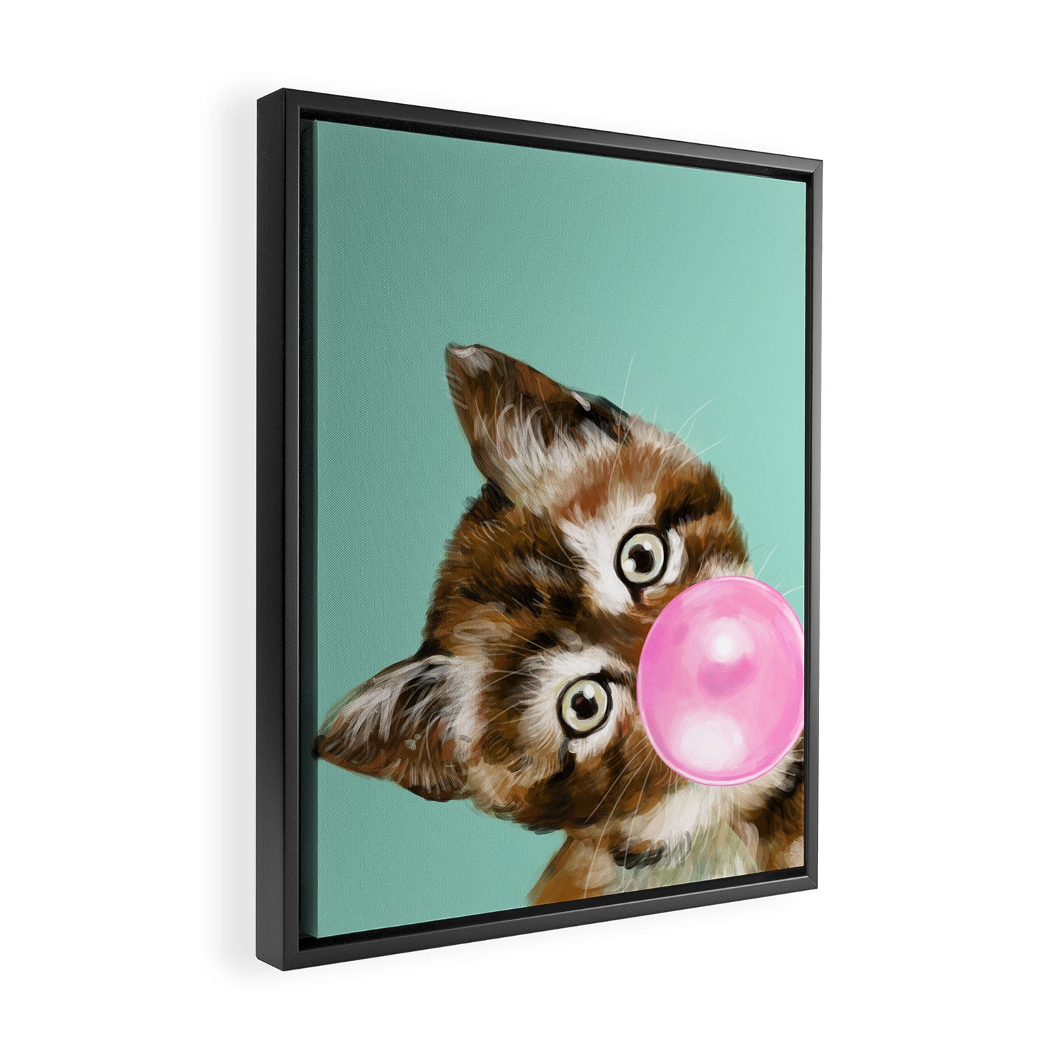 Bubble Gum Baby Cat in Green Framed Canvas Print Gallery Image 2