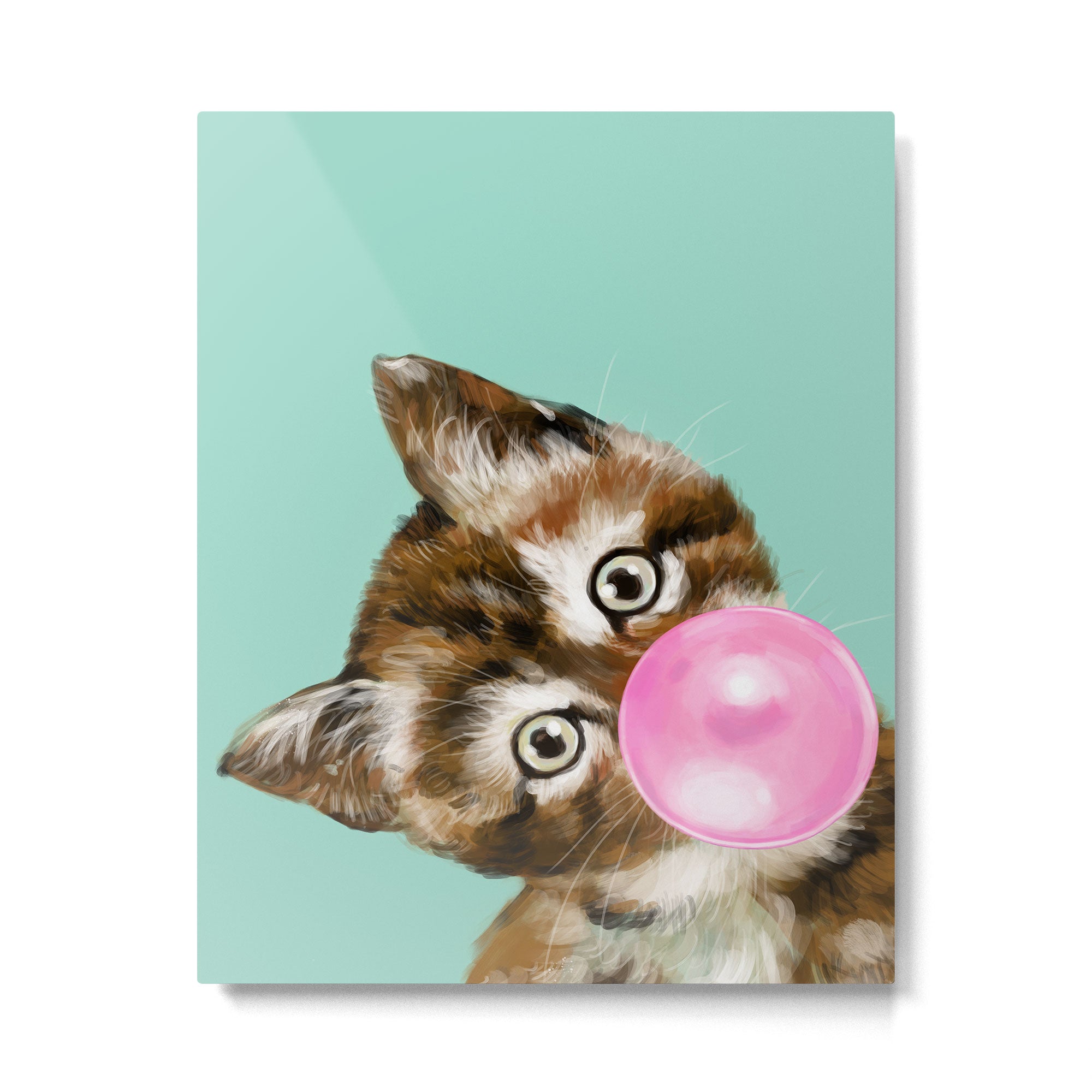 Bubble Gum Baby Cat in Green Metal Print Gallery Image 6