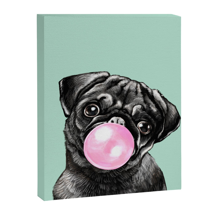 Bubble Gum Black Pug in Green Canvas Print Gallery Image 1