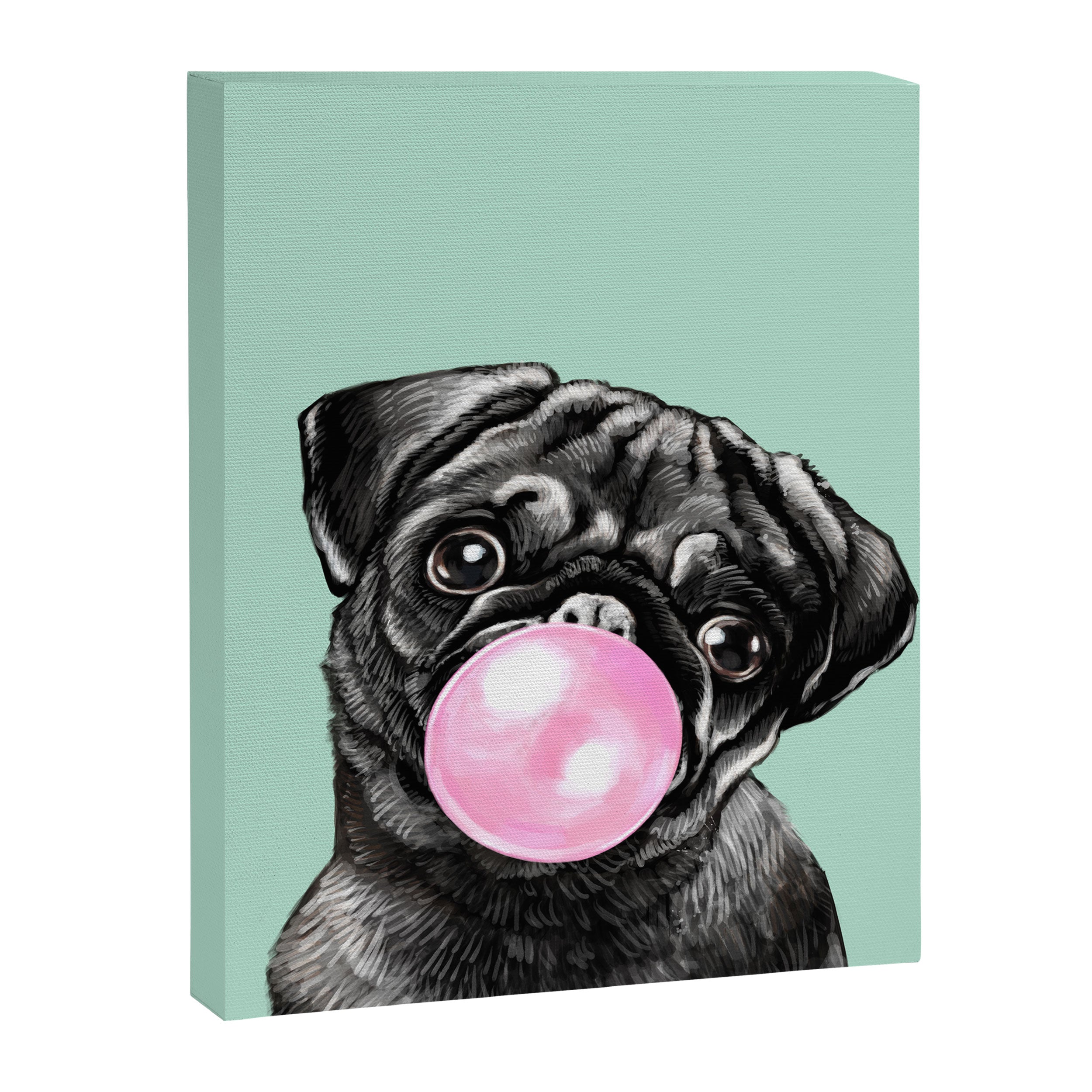 Bubble Gum Black Pug in Green Canvas Print Gallery Image 8