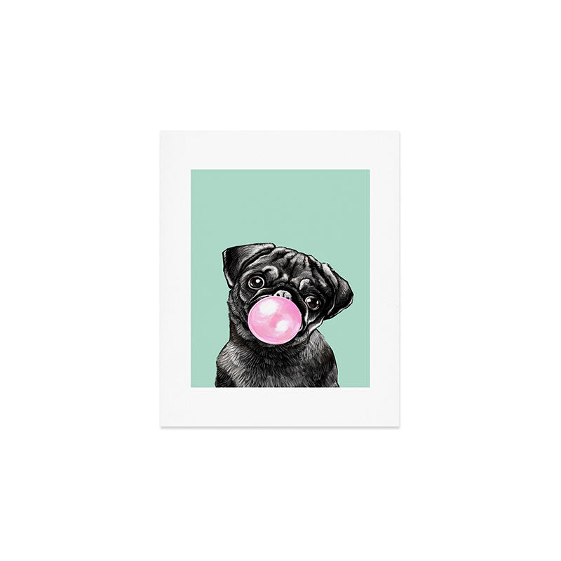 Bubble Gum Black Pug in Green Art Print Gallery Image 1