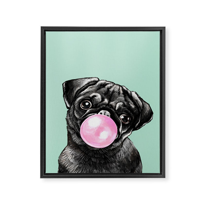 Bubble Gum Black Pug in Green Framed Canvas Print Gallery Image 8