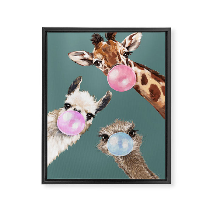 Bubble Gum Gang Dark Green Framed Canvas Print Gallery Image 1