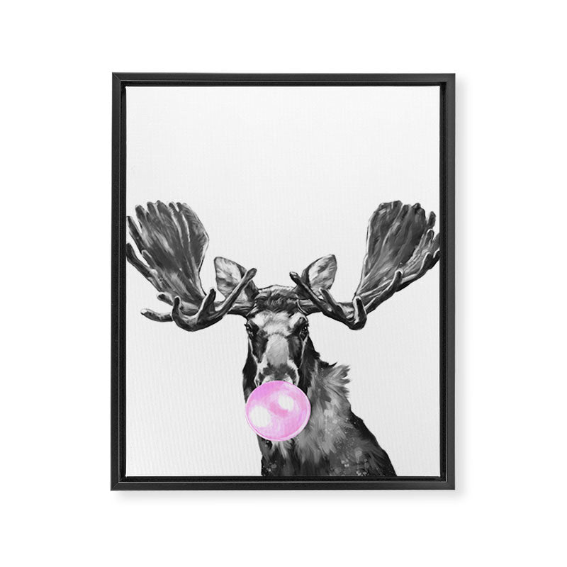 Bubble Gum Moose in Black and White Framed Canvas Print Gallery Image 8