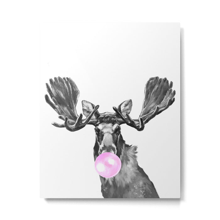 Bubble Gum Moose in Black and White Metal Print Gallery Image 1
