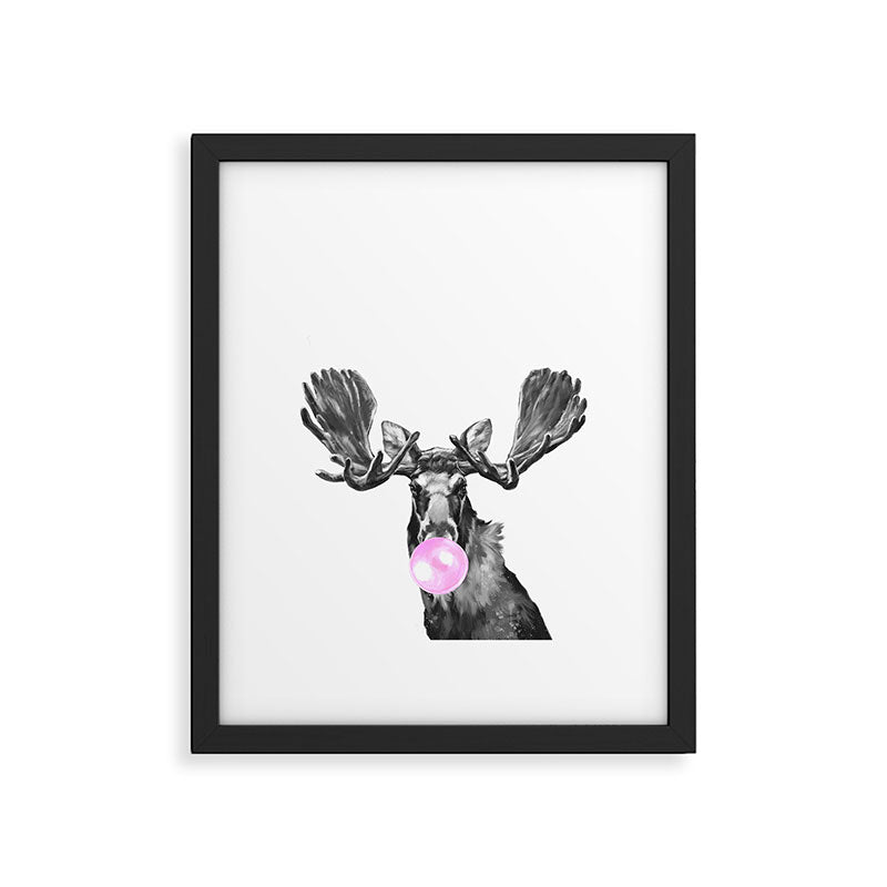 Bubble Gum Moose in Black and White Framed Art Print Gallery Image 1