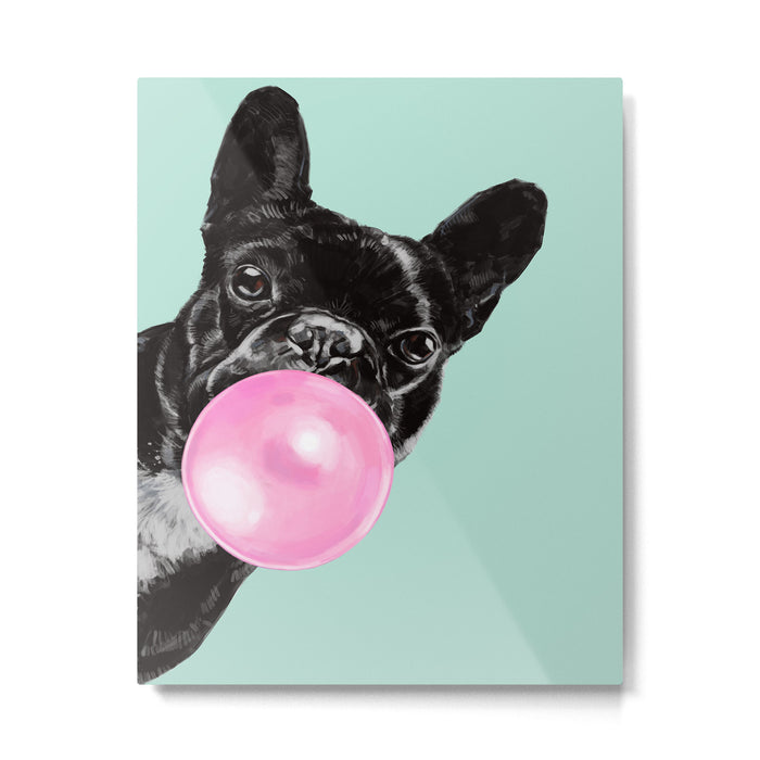 Bubble Gum Sneaky French Bulldog in Green Metal Print Gallery Image 1