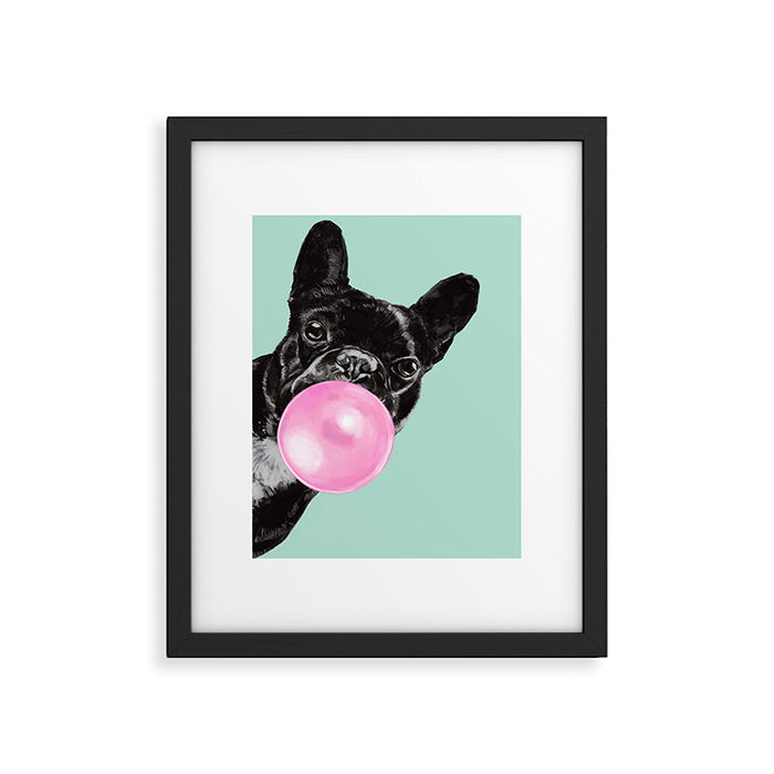 Bubble Gum Sneaky French Bulldog in Green Framed Art Print Gallery Image 1