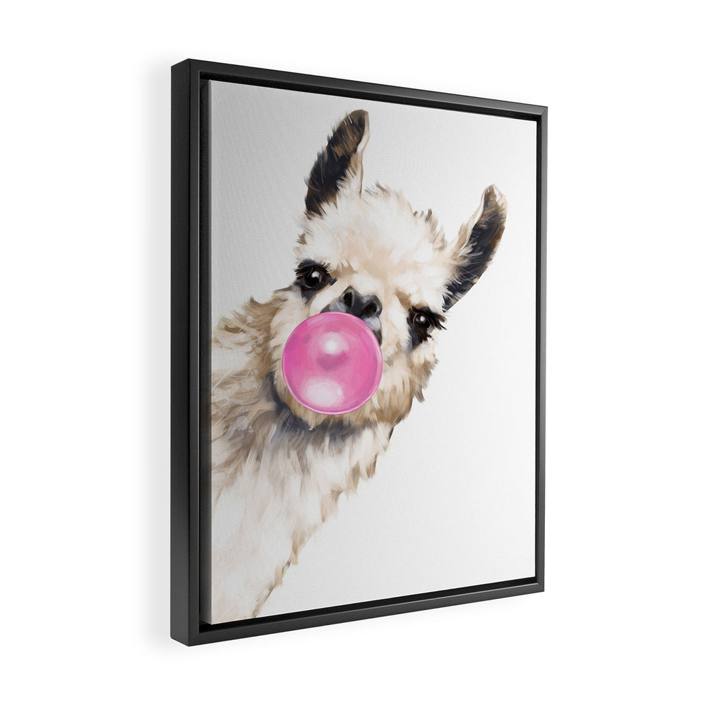 Bubble Gum Sneaky Llama Framed Canvas Print Gallery Image 2