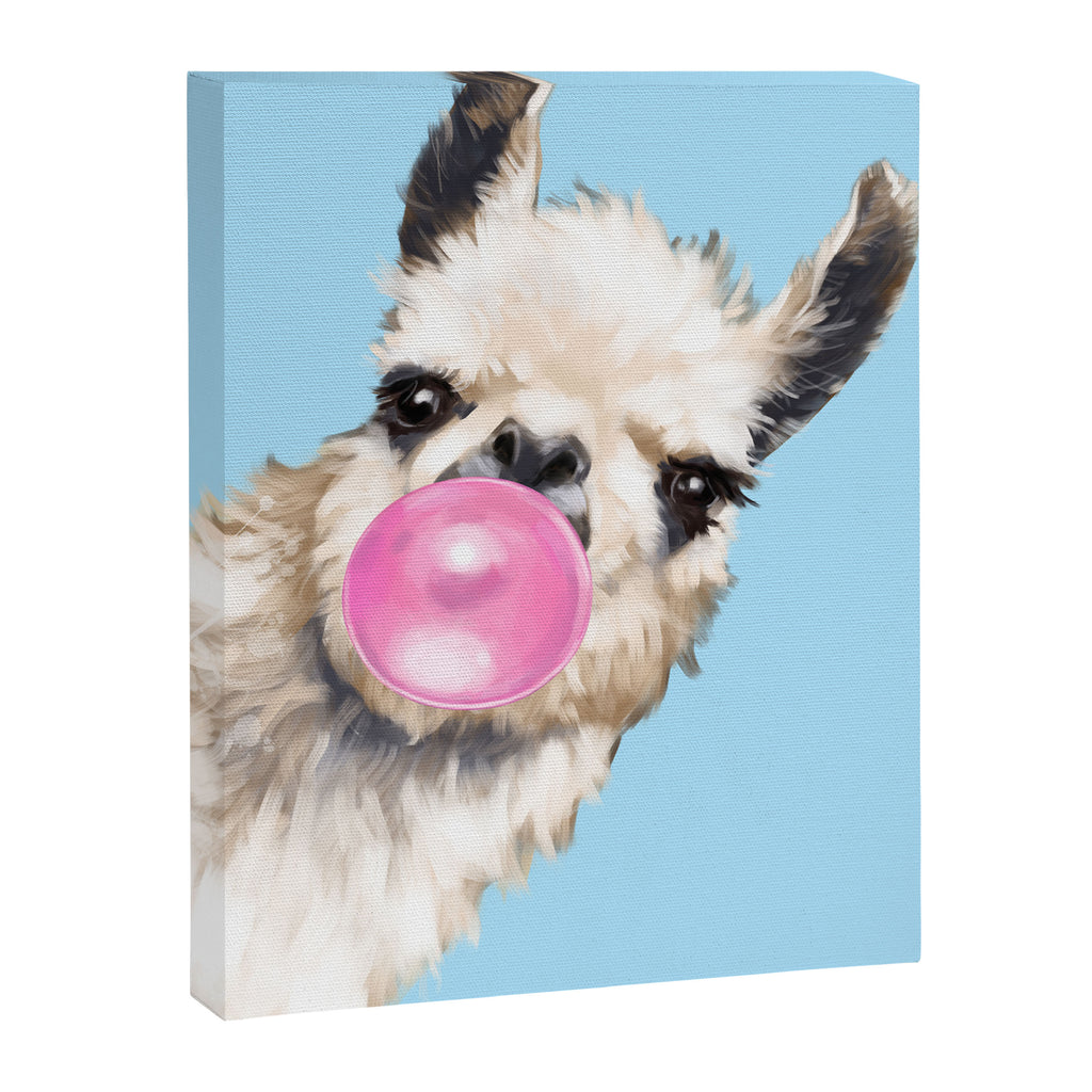 Bubble Gum Sneaky Llama in Blue Canvas Print Gallery Image 8