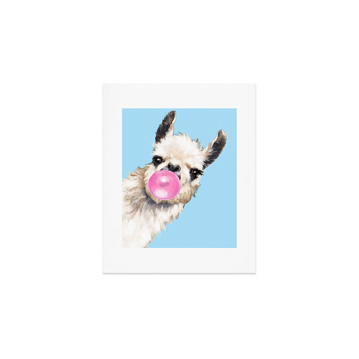 Bubble Gum Sneaky Llama in Blue Art Print Gallery Image 1