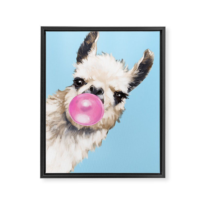 Bubble Gum Sneaky Llama in Blue Framed Canvas Print Gallery Image 8
