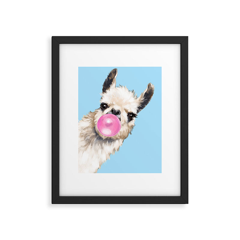 Bubble Gum Sneaky Llama in Blue Framed Art Print Gallery Image 4