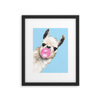 Bubble Gum Sneaky Llama in Blue Framed Art Print Gallery Image 4