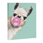 Bubble Gum Sneaky Llama in Green Canvas Print Gallery Image 8
