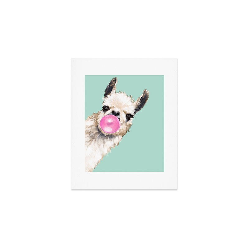 Bubble Gum Sneaky Llama in Green Art Print Gallery Image 1