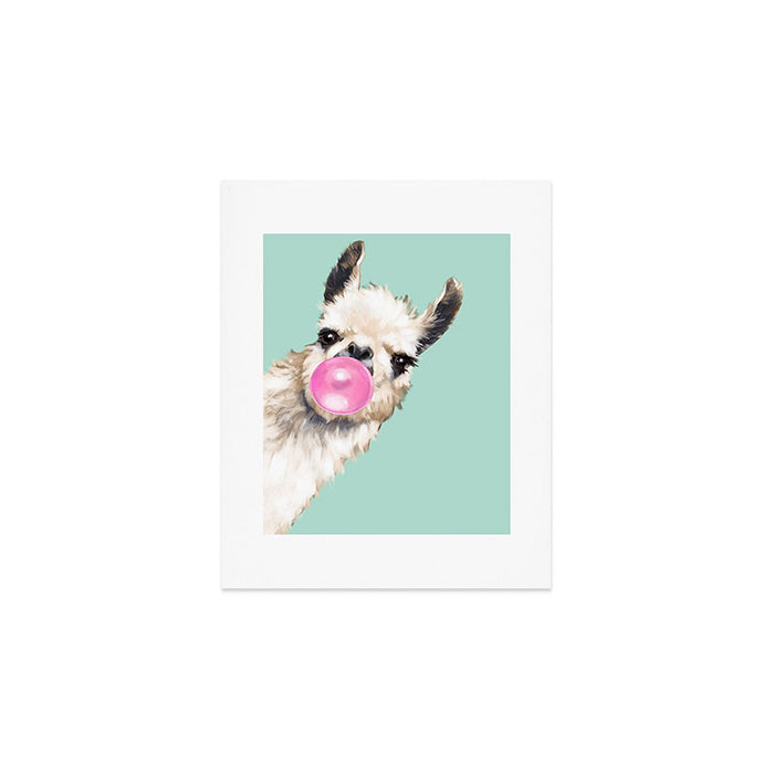 Bubble Gum Sneaky Llama in Green Art Print Gallery Image 1
