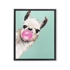 Bubble Gum Sneaky Llama in Green Framed Canvas Print Gallery Image 8