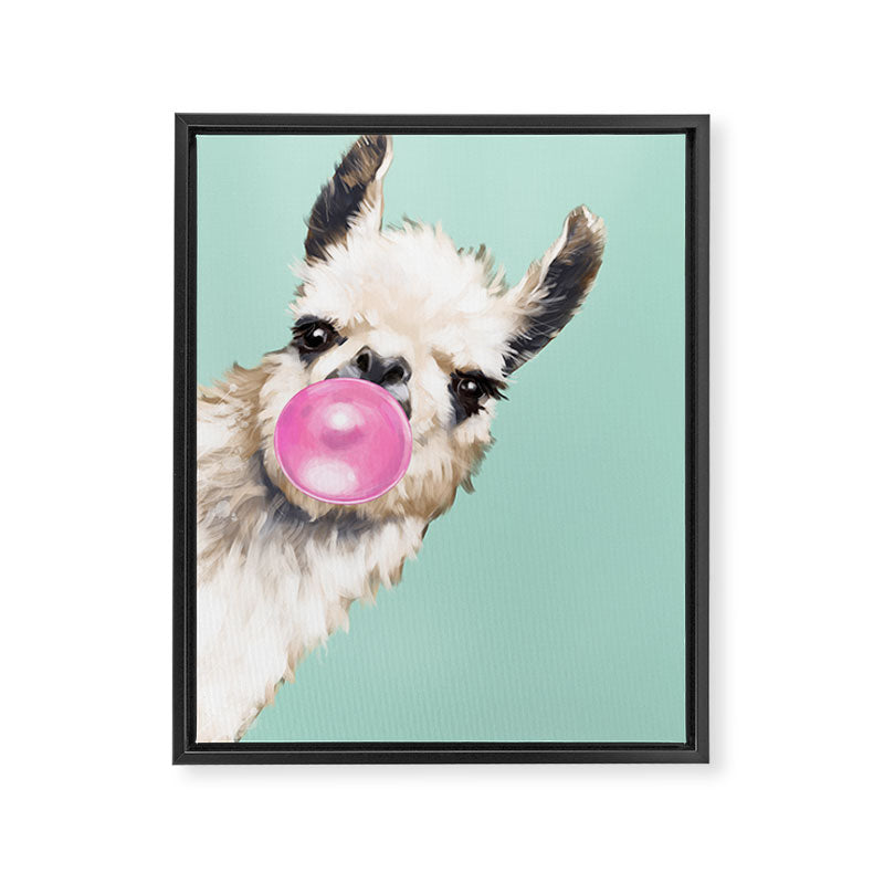 Bubble Gum Sneaky Llama in Green Framed Canvas Print Gallery Image 8